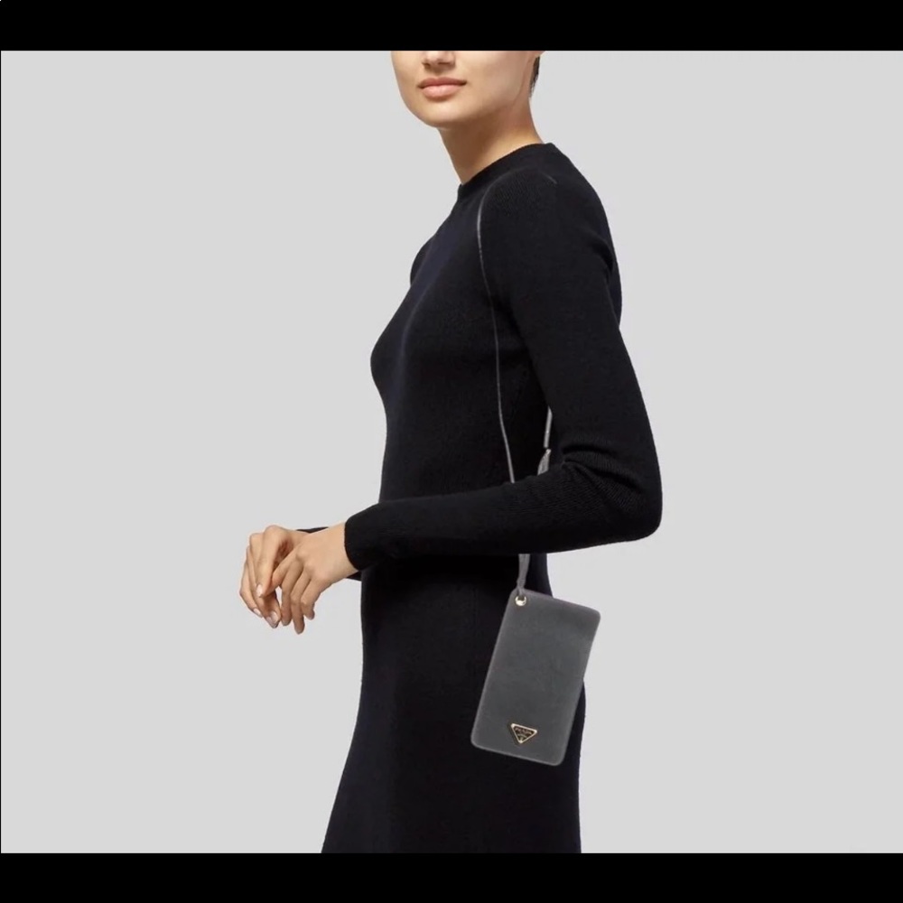PRADA saffiano leather wallet with strap/ cel phone holder